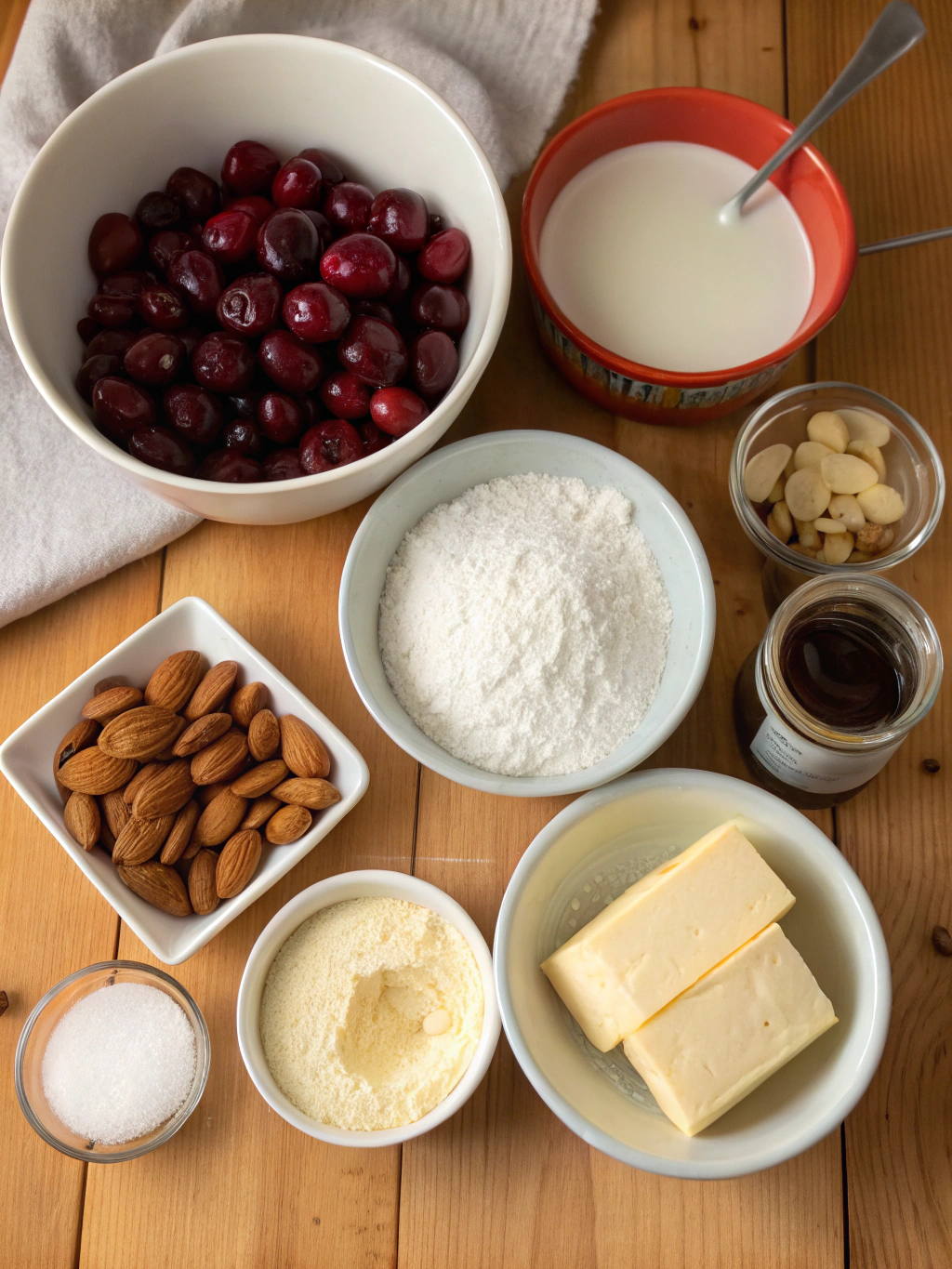 Ingredients for cherry almond bundt cake