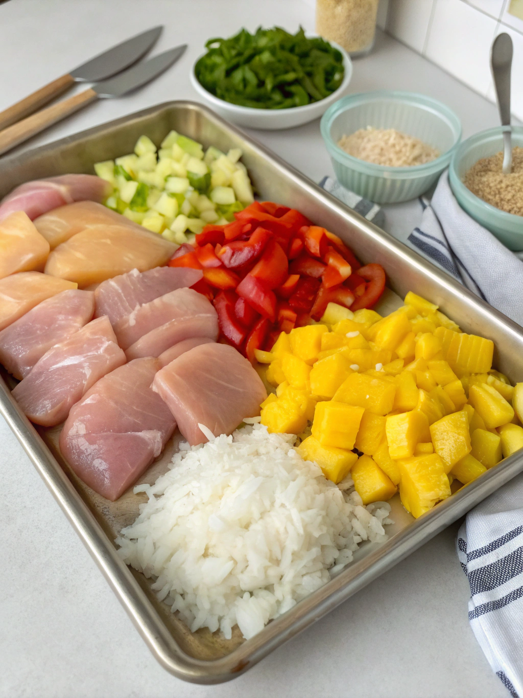 Ingredients for Hawaiian chicken sheet pan meal