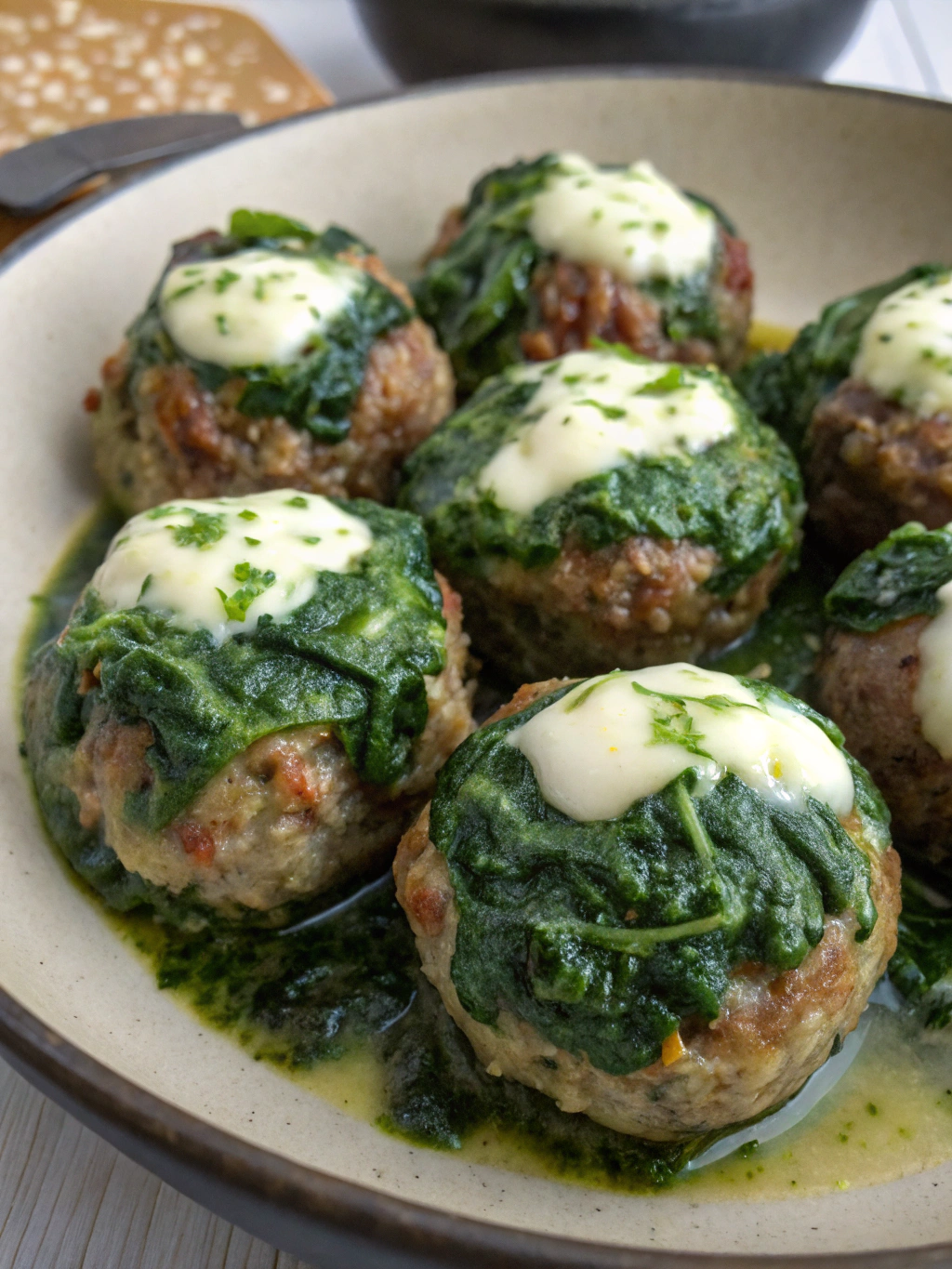 Ingredients for spinach garlic meatballs with mozzarella
