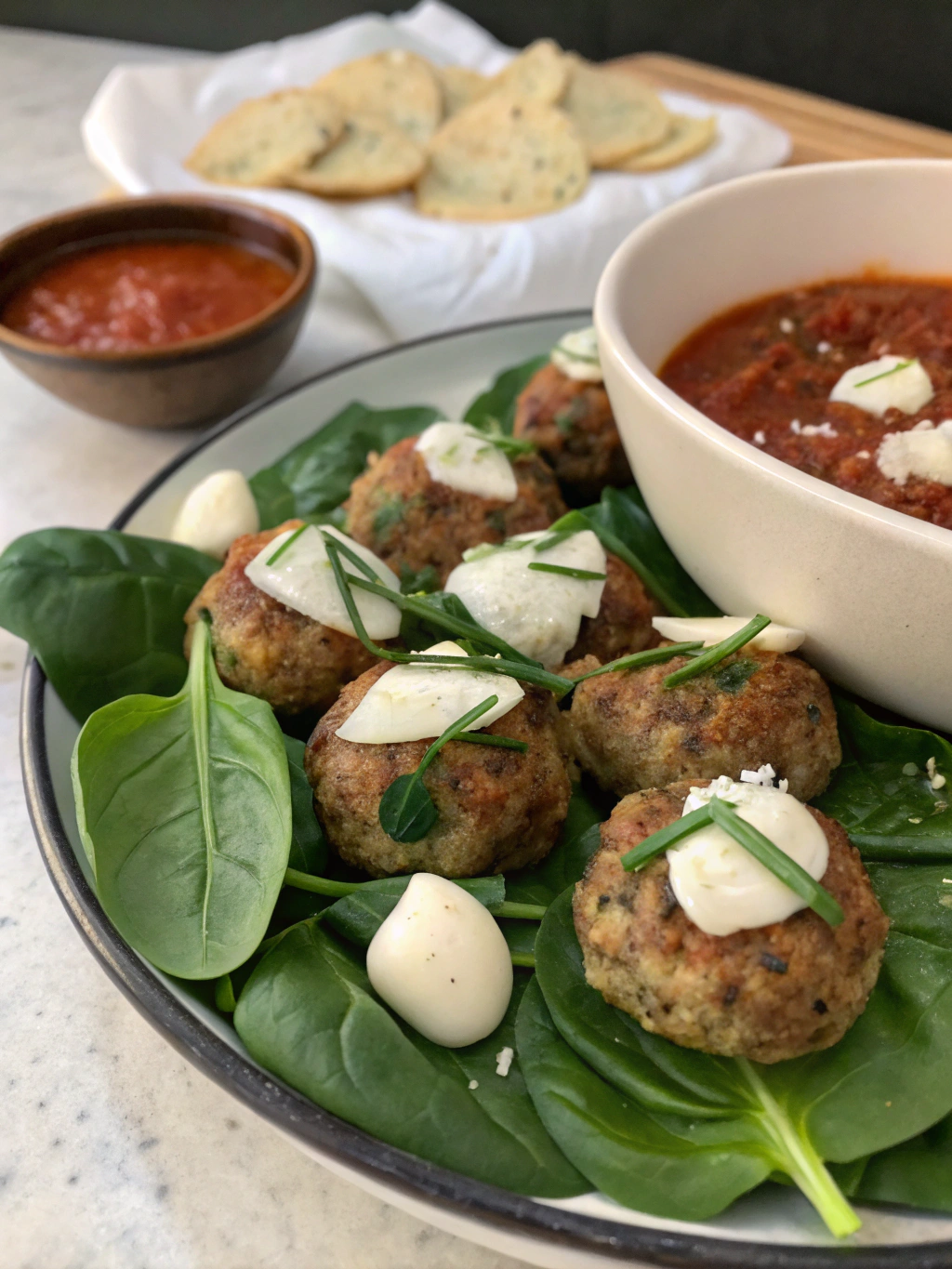 Spinach garlic meatballs stuffed with mozzarella: Best cheesy bite!